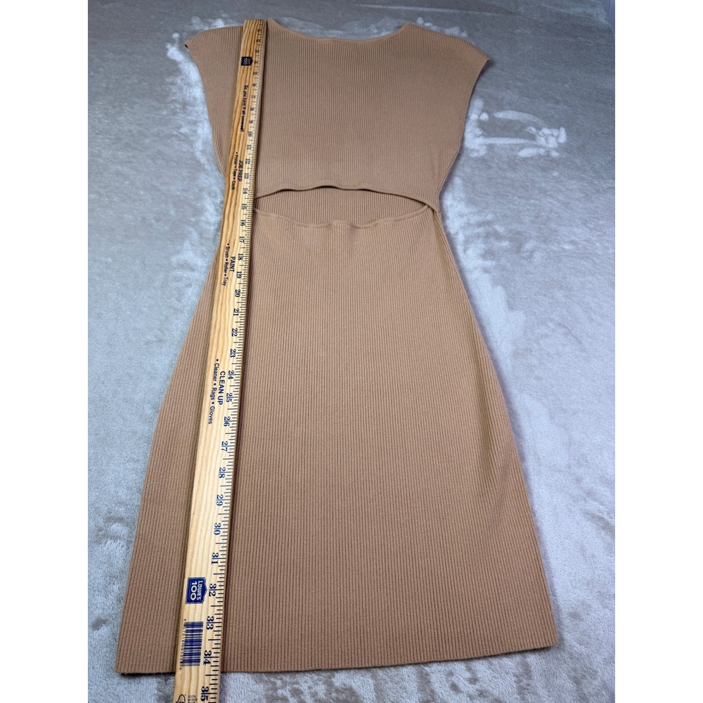 Wilfred Free Knit Cut Out Mini Dress Size Medium Camel‎ Ribbed Cap Sleeve - Picture 9 of 11